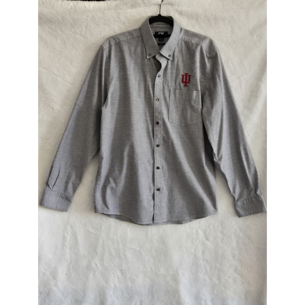 Indiana University Mens M Gray Button Down Shirt Cutter And Buck National Champs